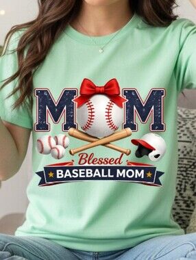 Gildan Mint Green "Blessed Baseball Mom" Graphic Tee